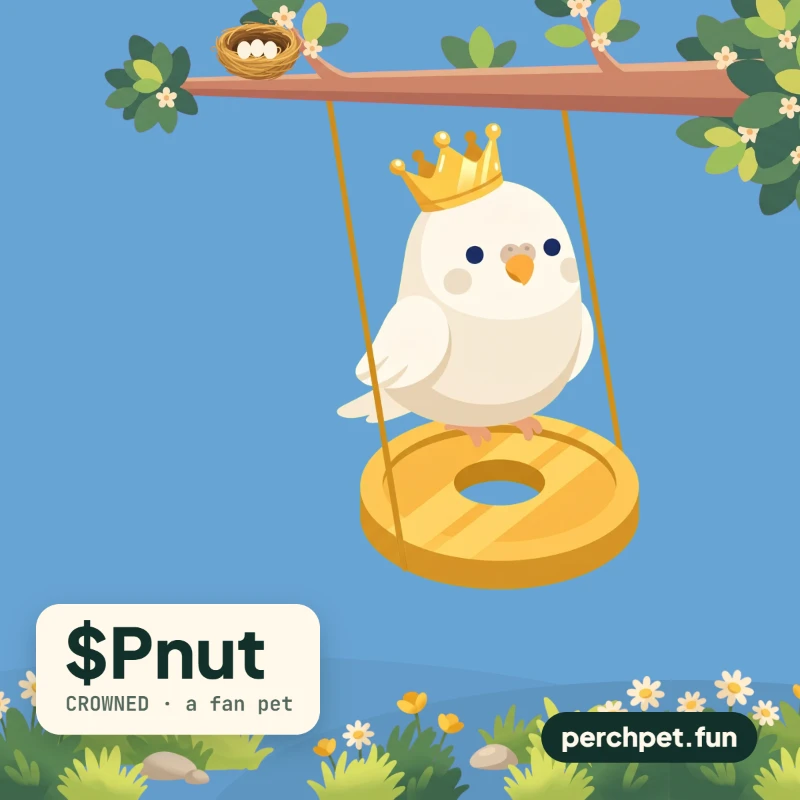 A share card: Pnut's crowned budgie